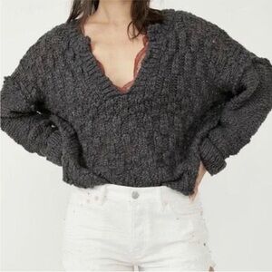Free People Charcoal V-Neck Sweater